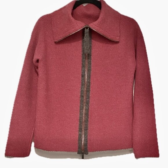 😊Brunello Cucinelli Wool Cashmere Hi-Neck Sweater Zipper Cardigan Womens Sz 44 - Picture 10 of 10
